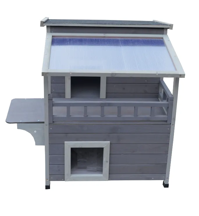 2-Story Outdoor Cat Shelter Condo with Escape Door