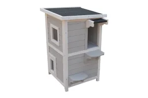 2-Story Rainproof Kitty House with Escape Door | Cat Shelter Condo
