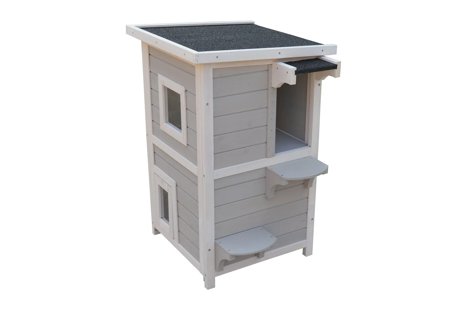 2-Story Rainproof Kitty House with Escape Door | Cat Shelter Condo