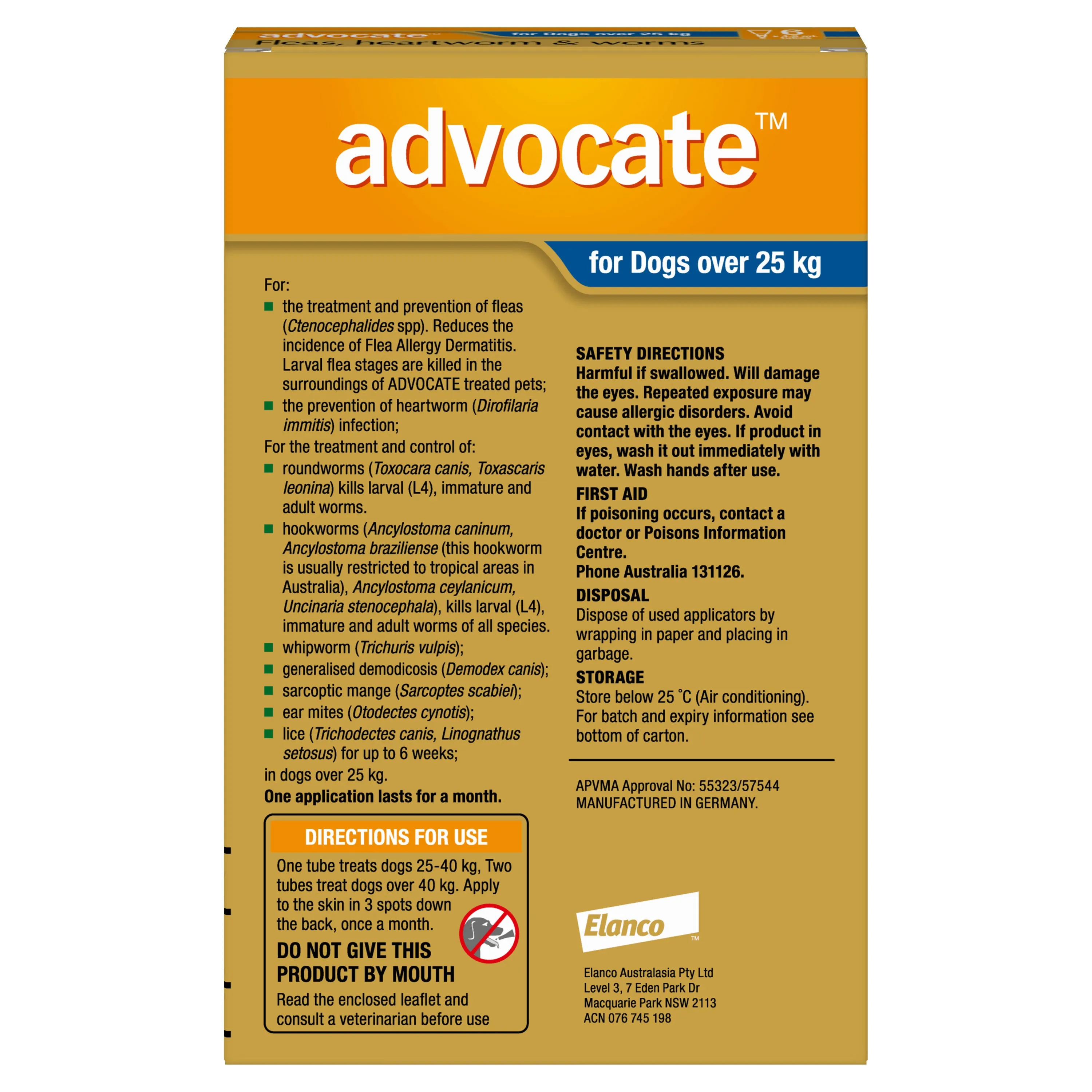 Advocate Flea & Worming Treatment 25kg  Dog