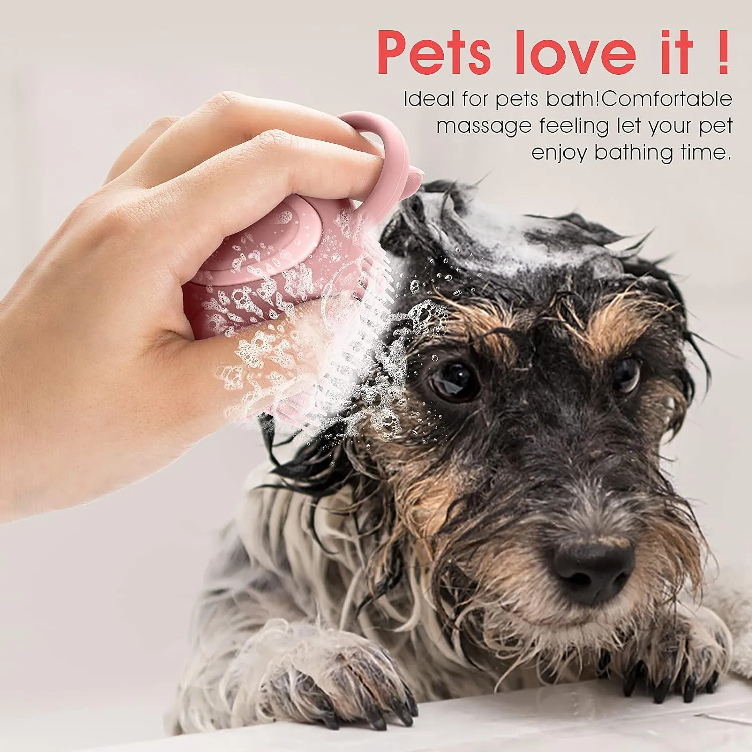 Dog Cat Bath Brush Comb Silicone Rubber Dog Grooming Brush Silicone Puppy Massage Brush Hair Fur Grooming Cleaning Brush Soft Shampoo Dispenser(Pink Paw Shape)