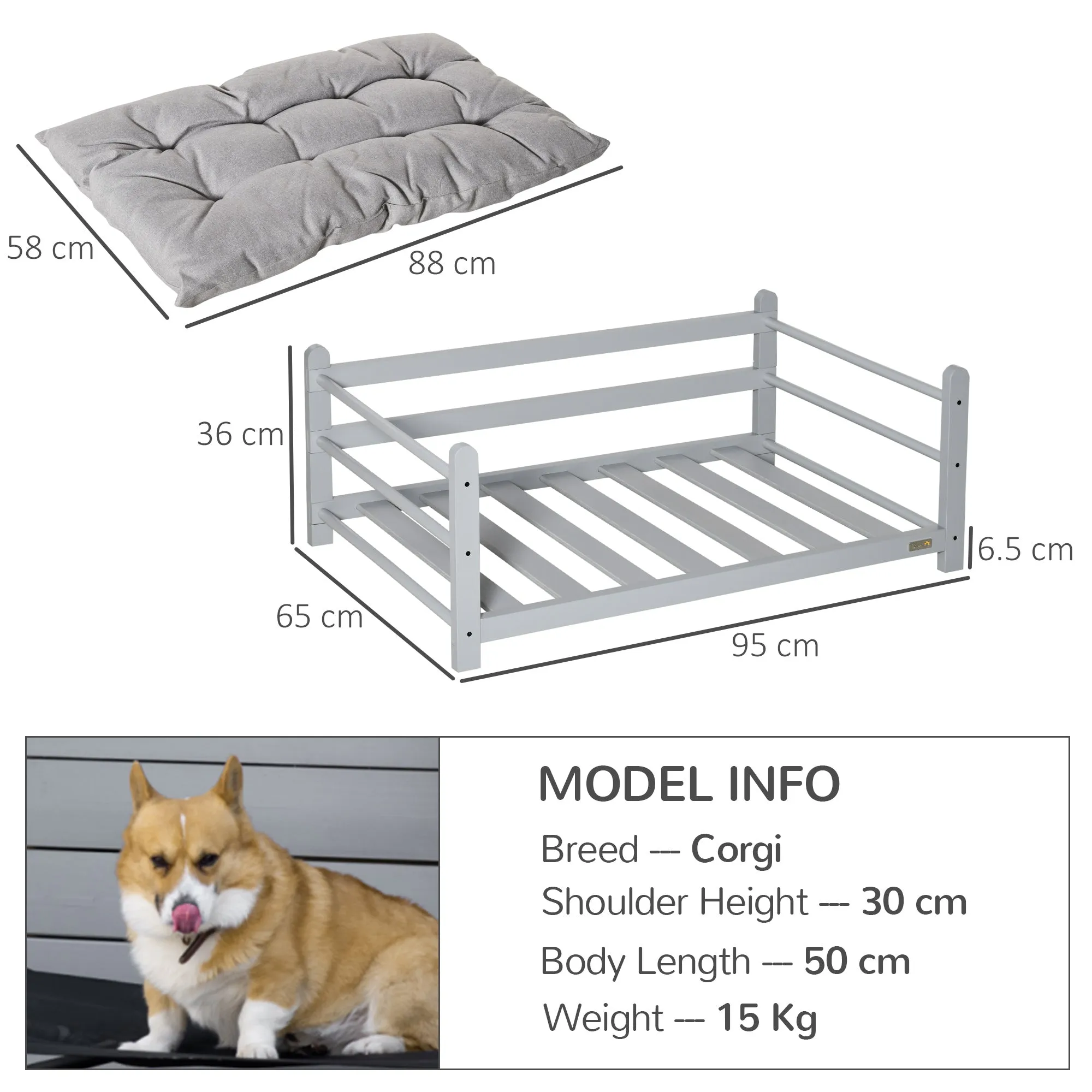 PawHut 95cm Raised Pet Bed Elevated Dog bed For Medium Sized Dogs Cushion
