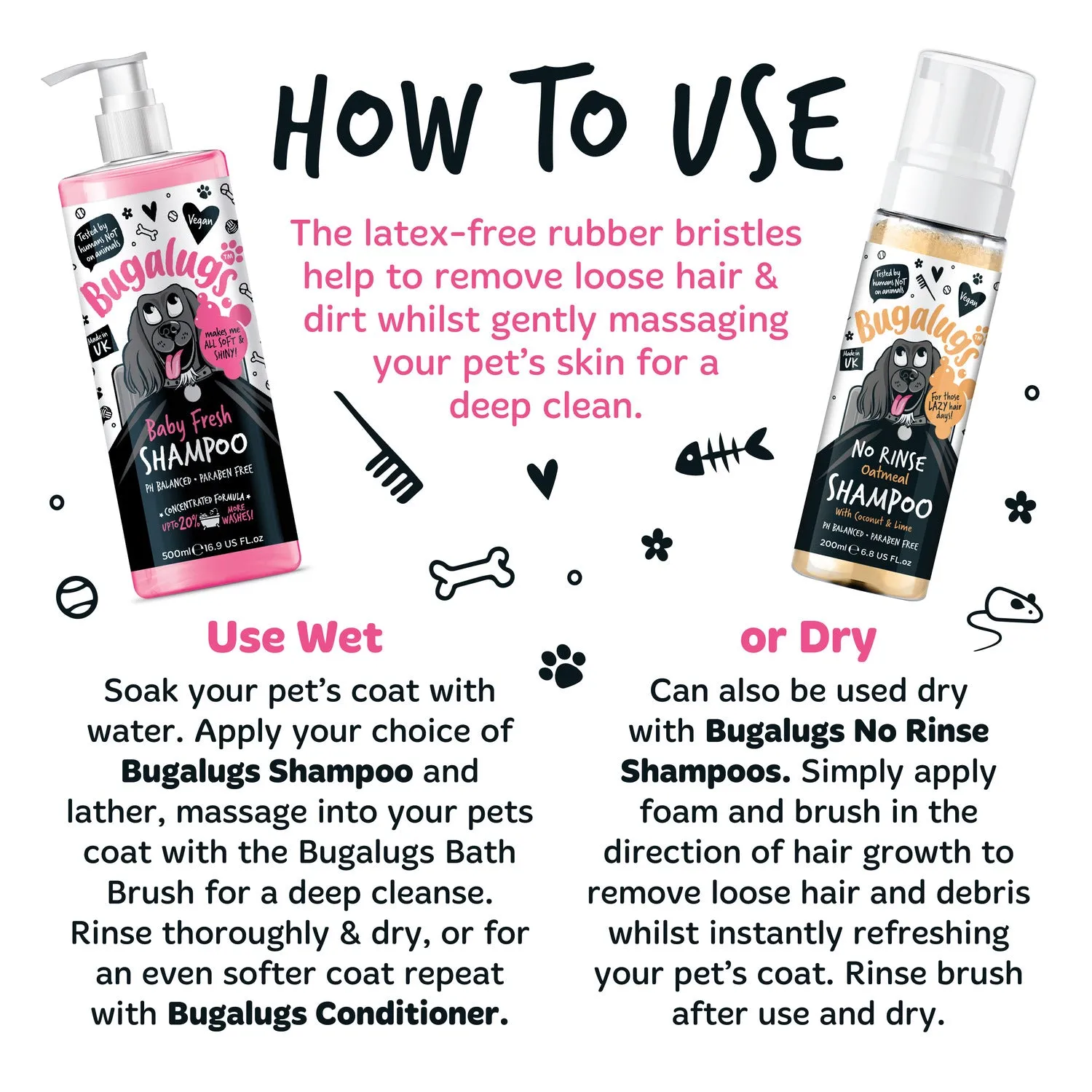Wet & Dry Bath Brush for Dogs & Cats (Pink Twin Pack)
