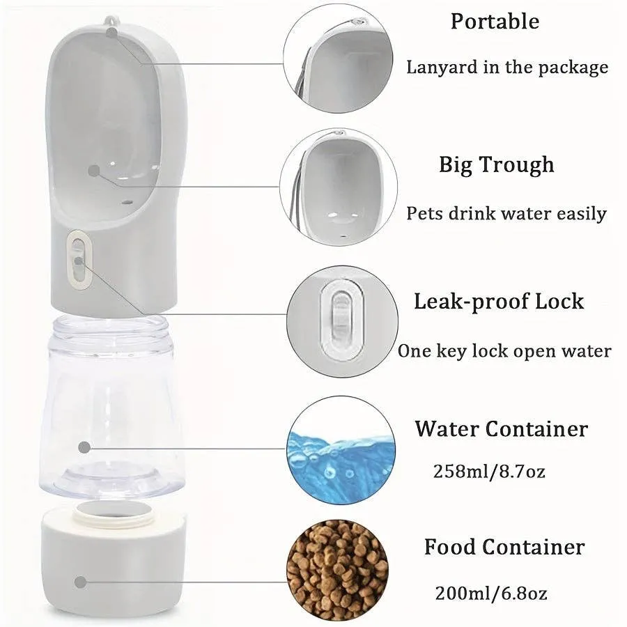 YIKELEATHER - Portable Dog Water Bottle with Food Storage - Leakproof Pet Hydration Dispenser for Walks & Travel Dog Water Dispenser Dog Water Bottle Travel